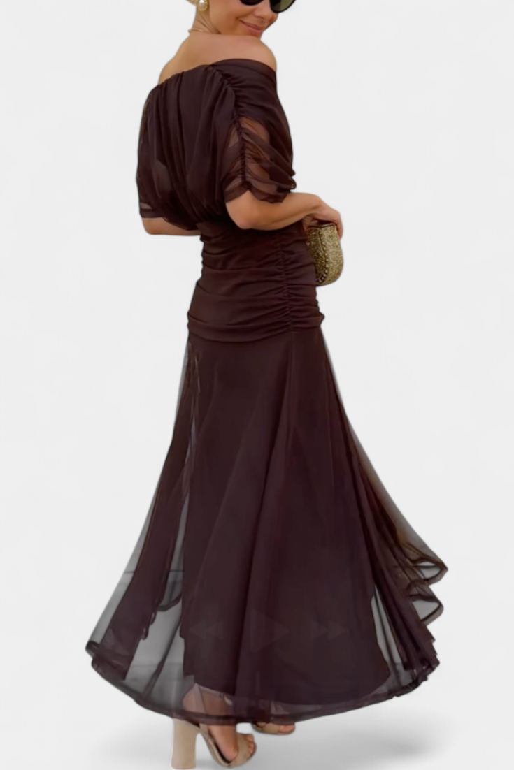 Chiffon Off Shoulder Twist Front Ruched Maxi Dress 3