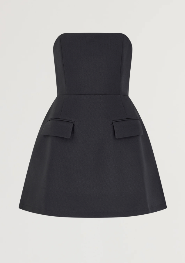 Strapless Flap Pocket Structured Bubble Hem Mini Dress 6