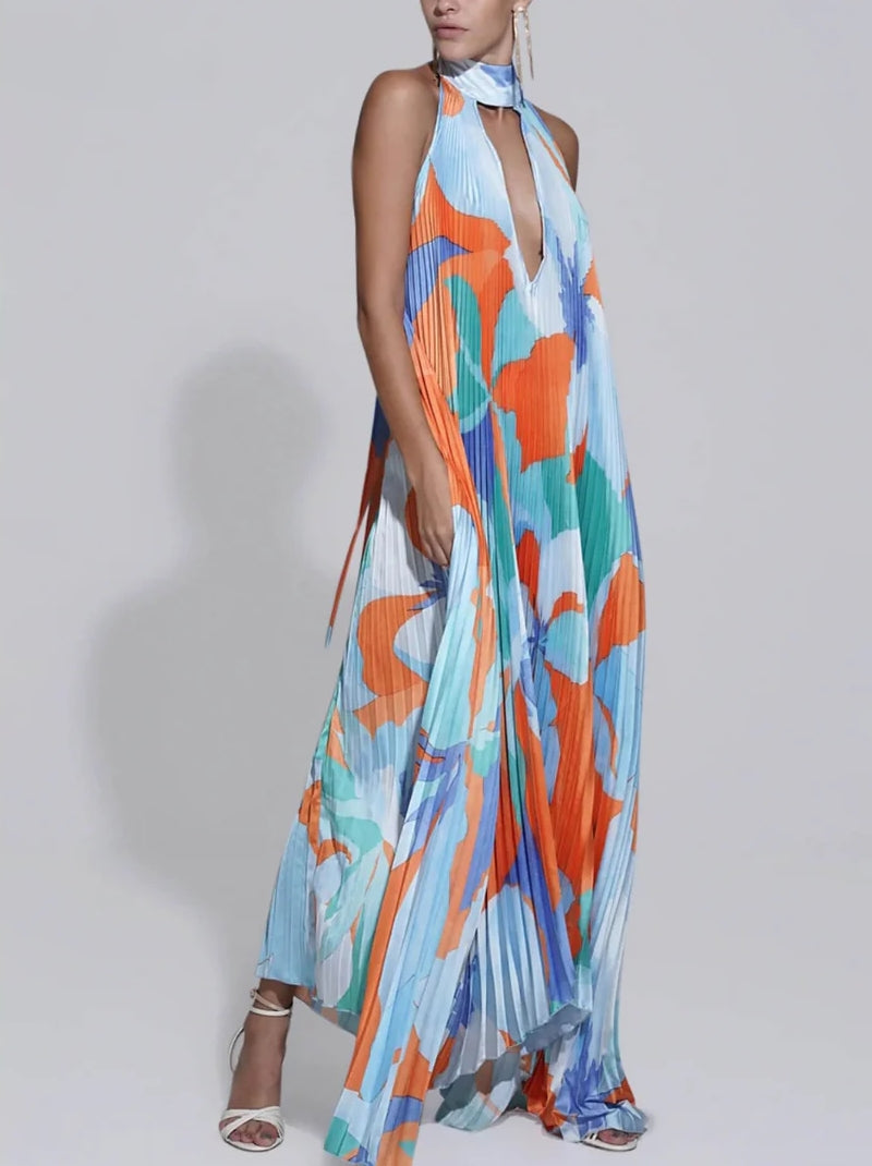 Margherita Statement Maxi Dress with Halter Neck Chic Silhouette Collection
