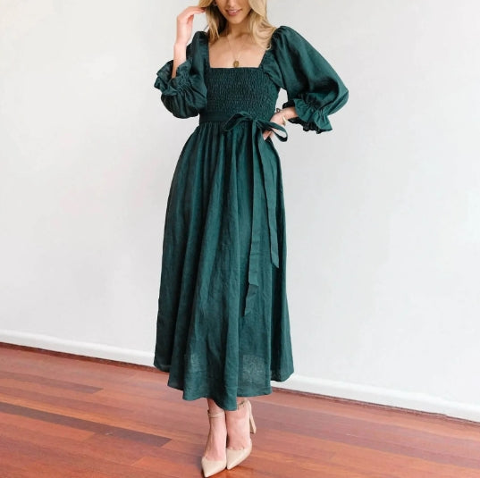 Martina Elevated French Dress with Ruffle Sleeves Premium Wardrobe Essential