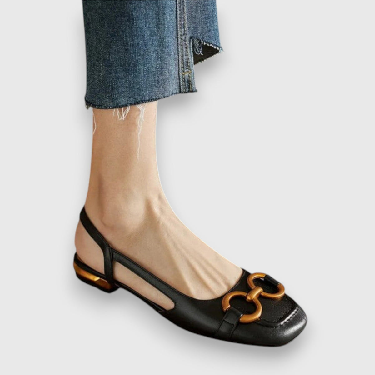 Square Toe Buckle Slingback Flats