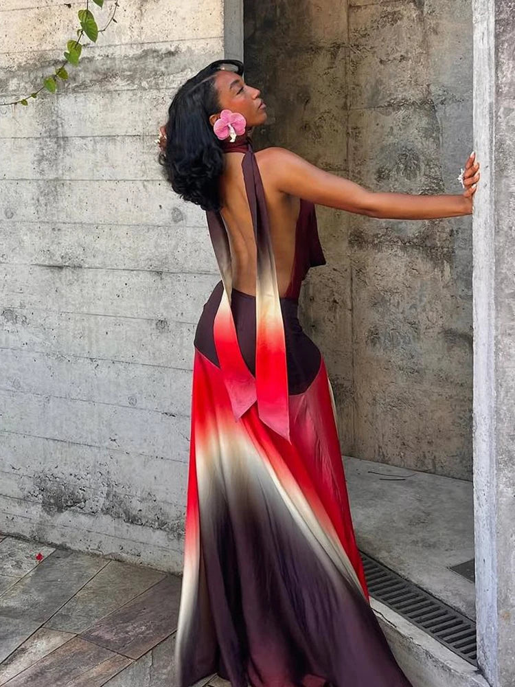 Patchwork Edition Tassel Halter Maxi Dress