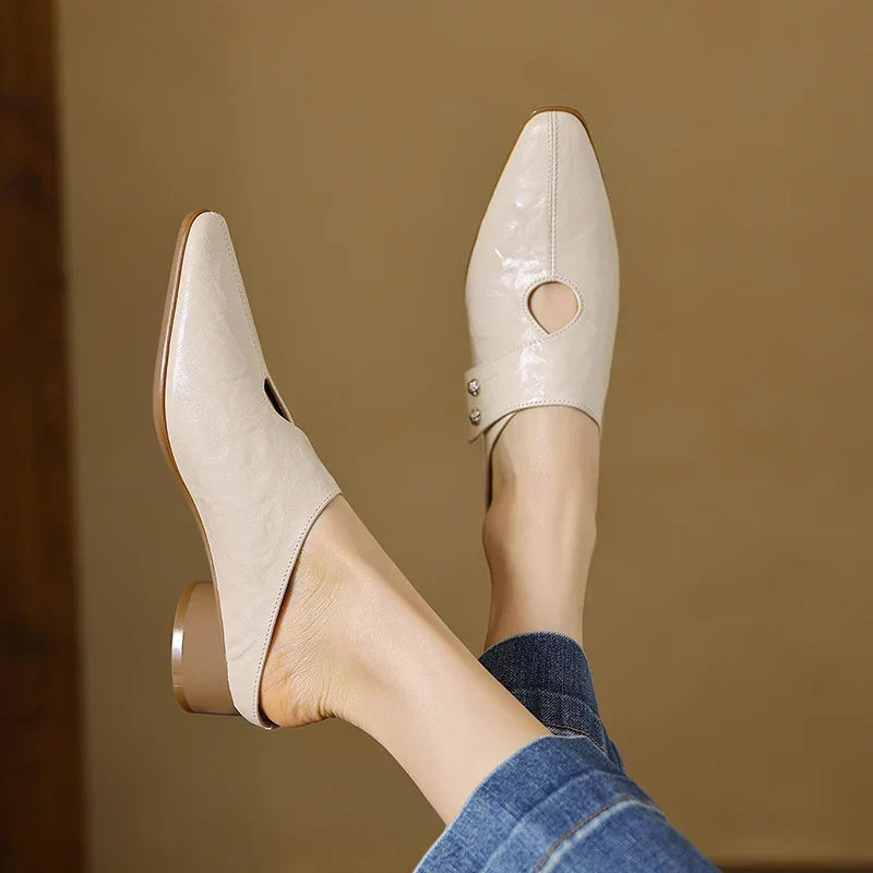 Square Toe Cut Out Block Heel Mules