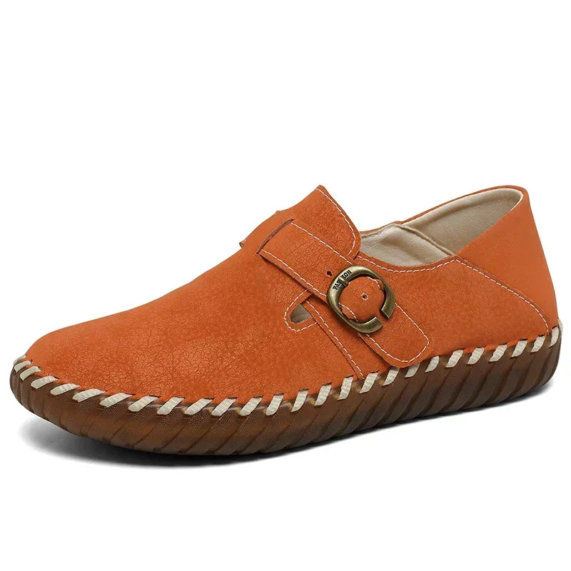 Buckle Strap Stitched Slip On Loafers