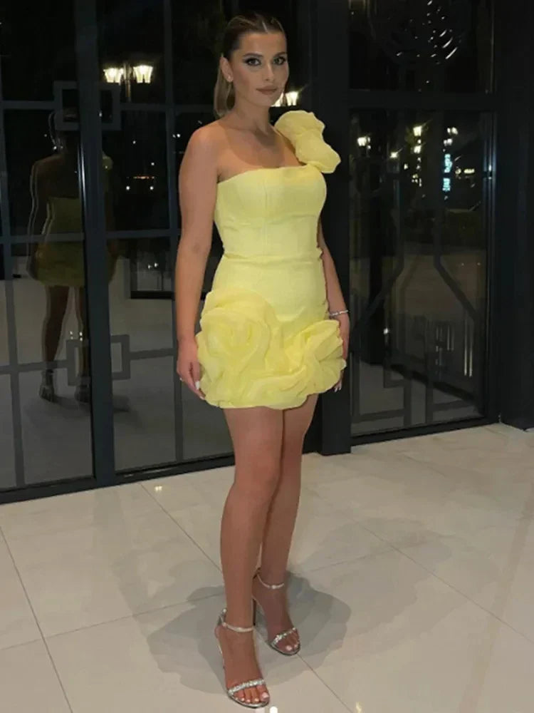 Yellow Satin Slim Fit Mini Party Dress 2