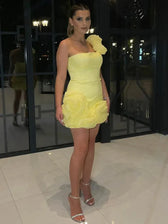 Yellow Satin Slim Fit Mini Party Dress 2