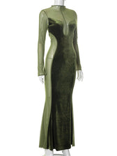O Elegant Arm Dresses Fashion Full-Length Through Fall Party Gown Club Neck for Outfits Sexy - Long Mesh Patchwork See Women