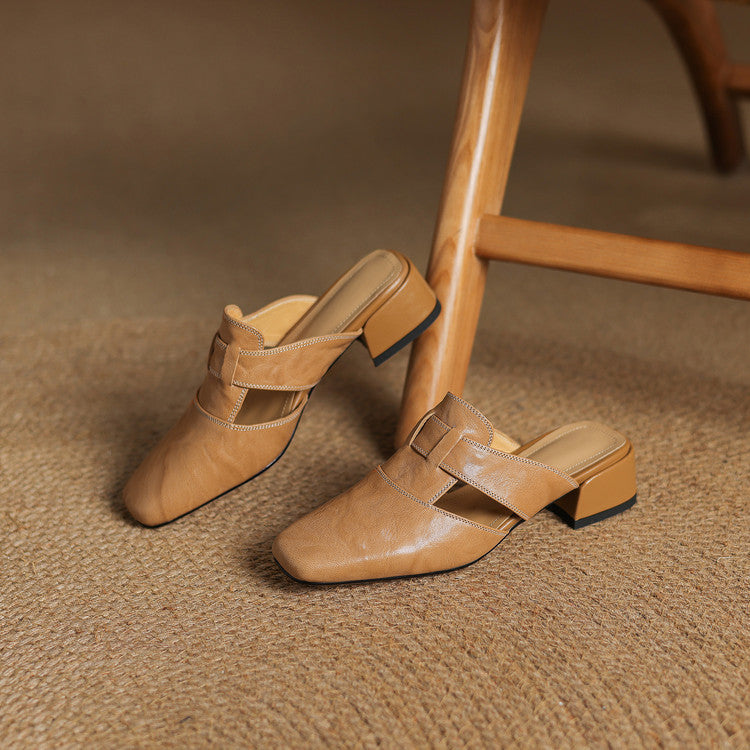 Pointed Toe Block Heel Slip On Mules