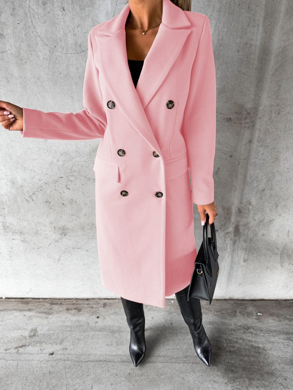 Double Breasted Notch Lapel Longline Coat