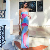 Chiffon Strapless See Through Floral Dress 4