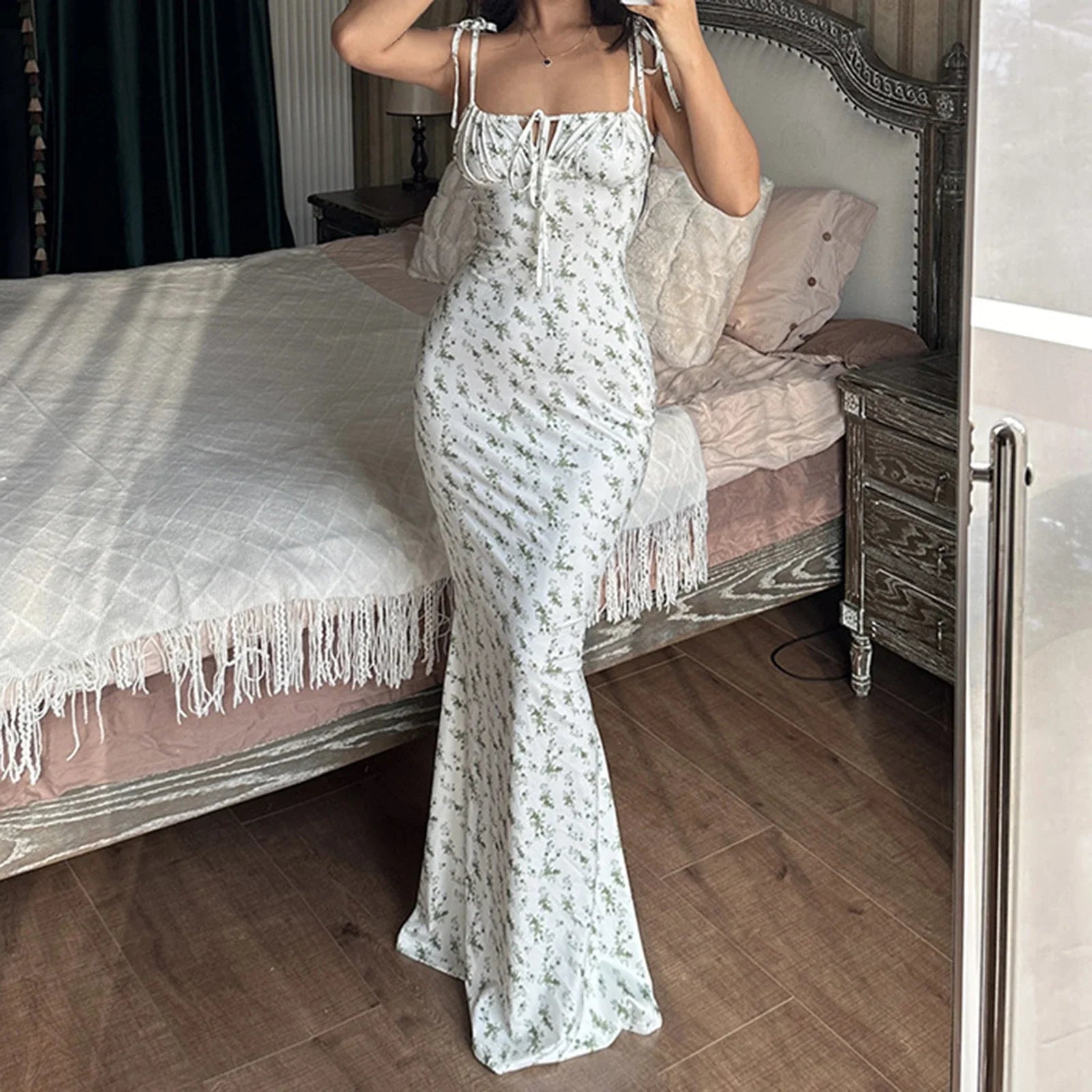 Tieup Split Spaghetti Floral Dress