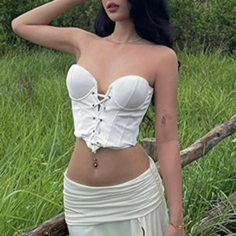 Cross Tie Front Solid Color Strapless