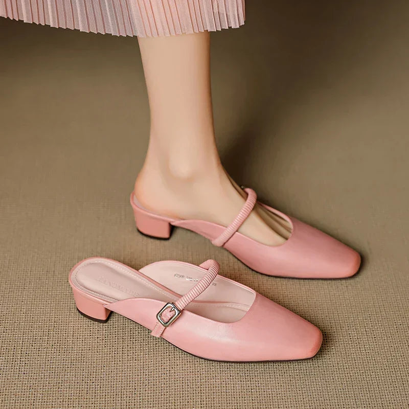 Square Toe Ankle Strap Block Heel Mary Jane Pumps