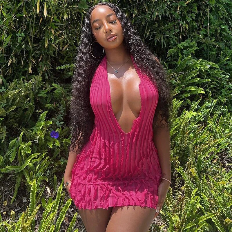 Deep V-Neck Mini Dress