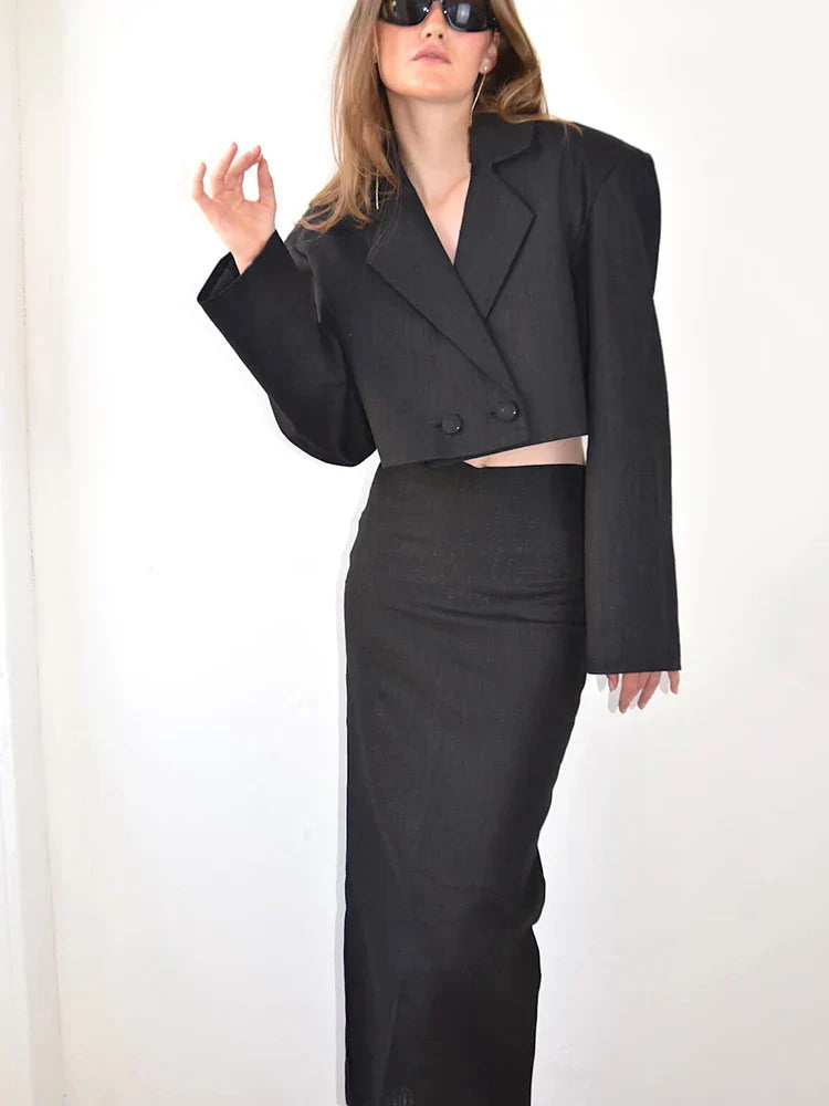 Button Skirt Coat Party Suit