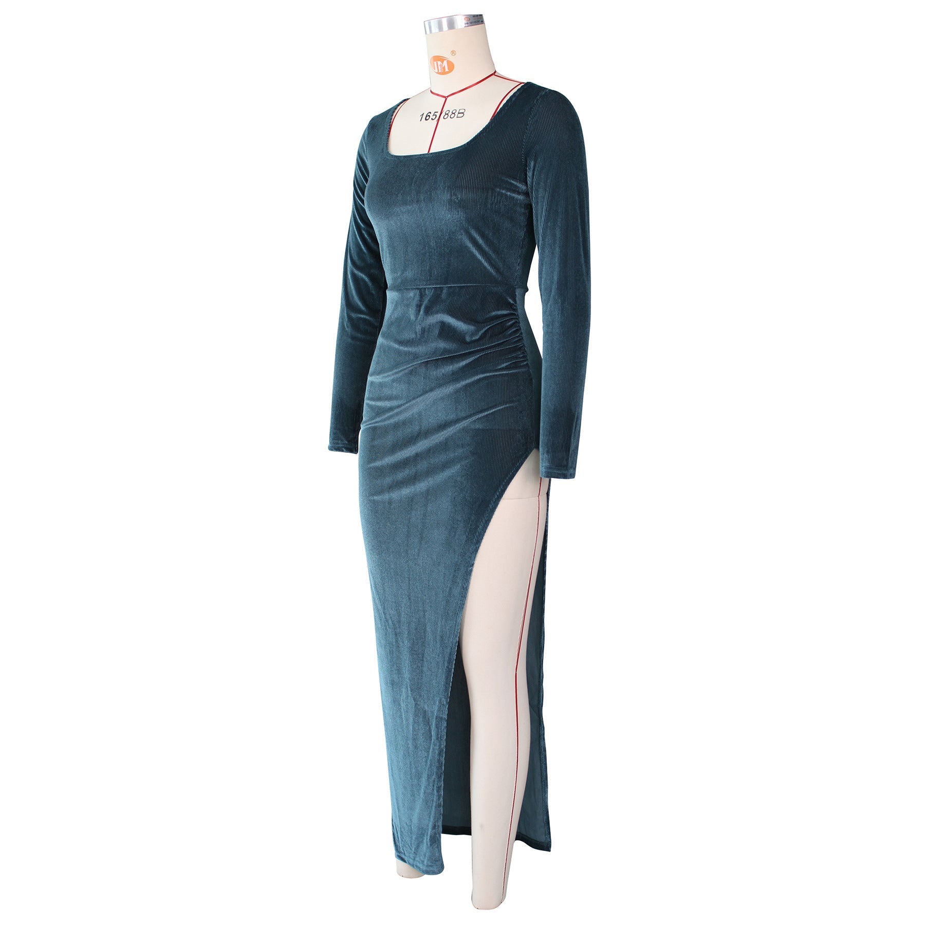 Refined Velvet High Waist Slit Maxi Dress Long Sleeve Evening Party Dress