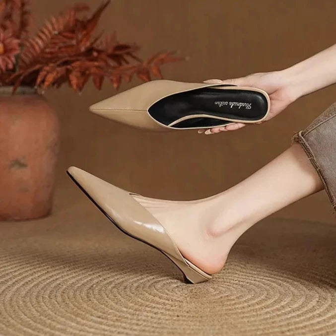 Pointed Toe Backless Wedge Heel Mules