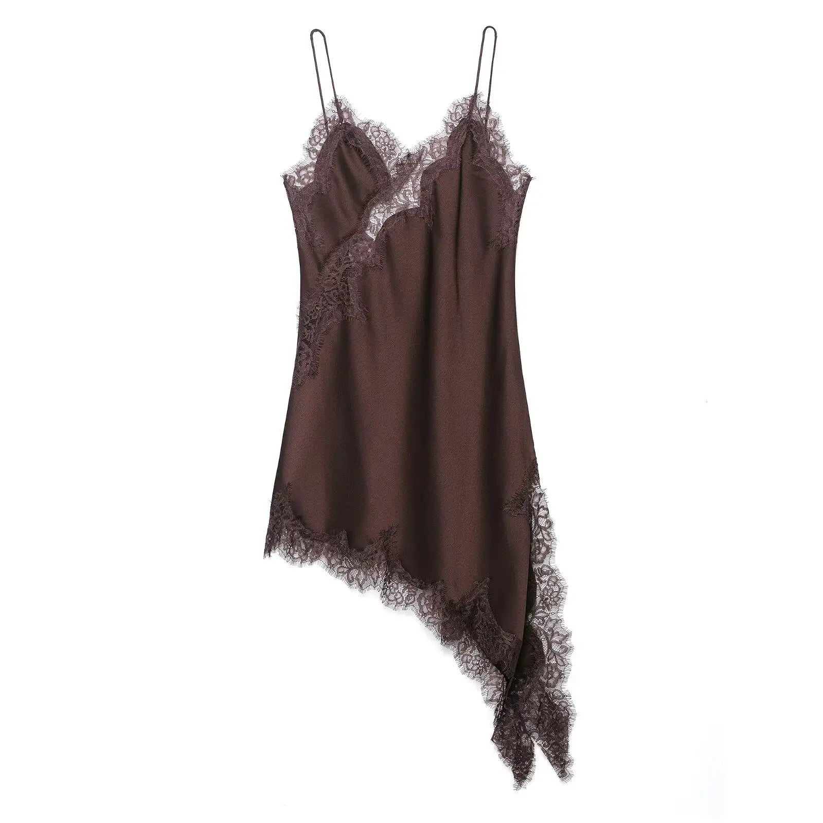 AMAIA LACE SATIN DRESS Brown