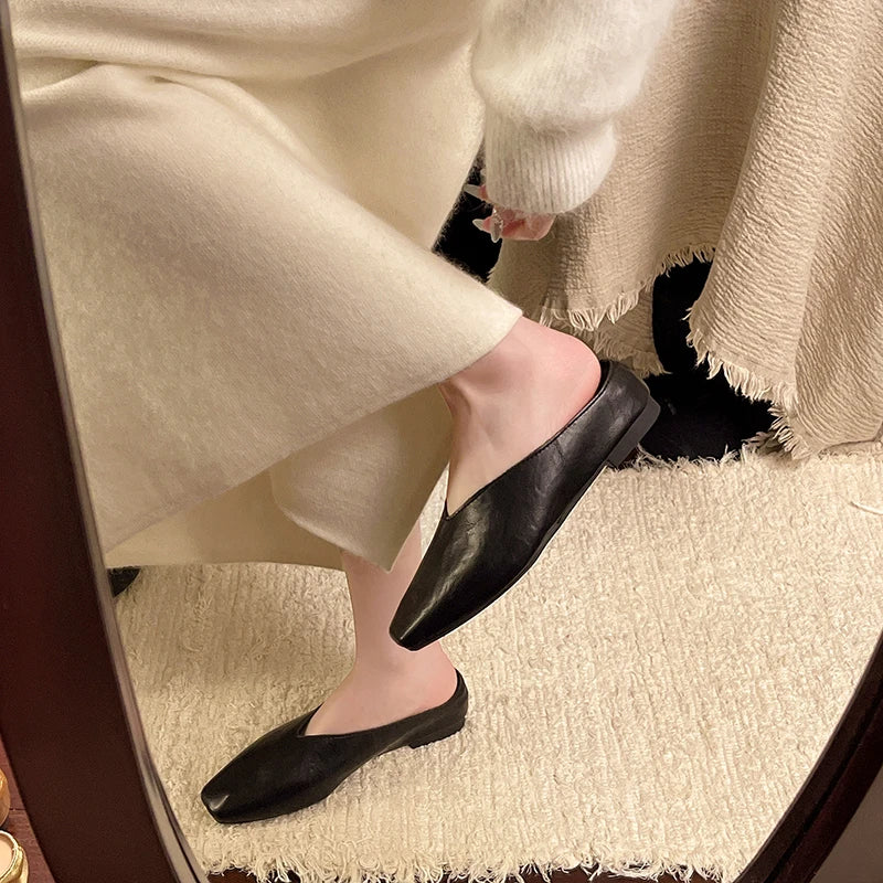 Metallic Square Toe Flat Mules