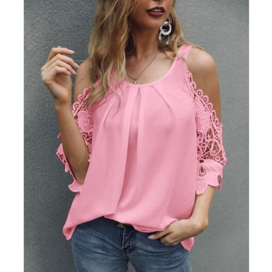 Off Shoulder Lace Blouse Women Summer Tops White Black Blouses ONeck Solid Loose 5XL Clothes