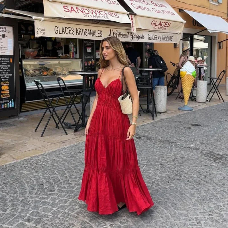 Sling A - line Sleeveless Deep V - neck Dress