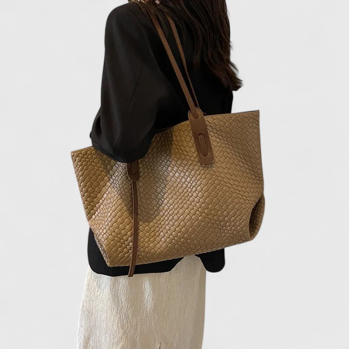 Woven Faux Leather Shoulder Tote Bag