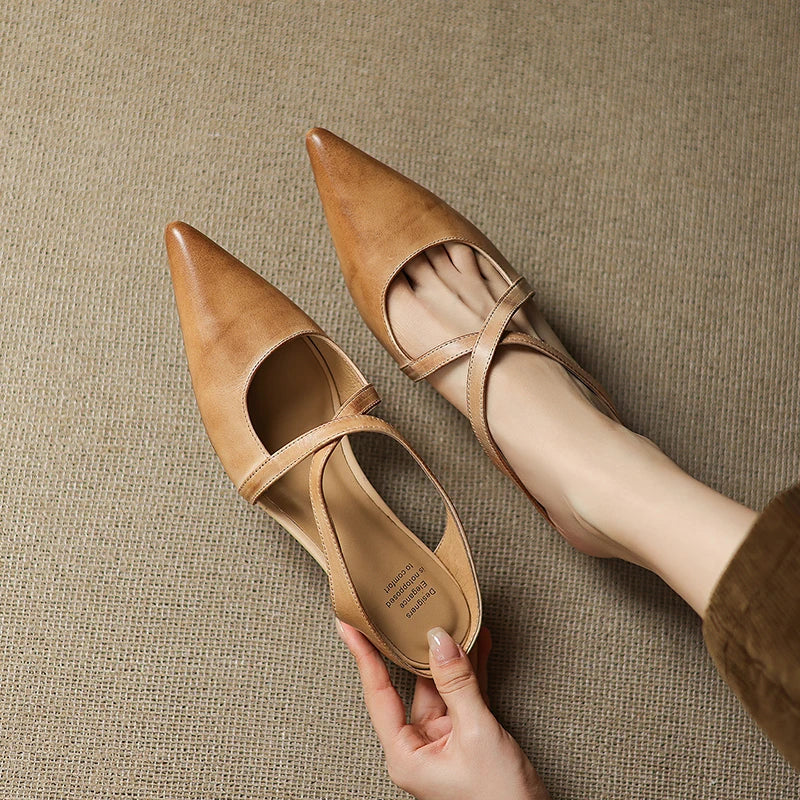 Pointed Toe Cross Strap Mary Jane Flats