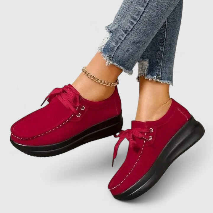 Lace Up Suede Look Platform Moccasin Sneakers