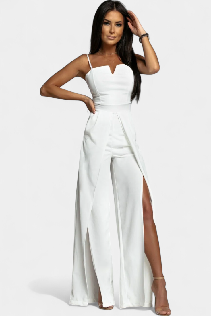 Spaghetti Strap Notch Neck Top and High Split Wide Leg Pants Two Piece Set