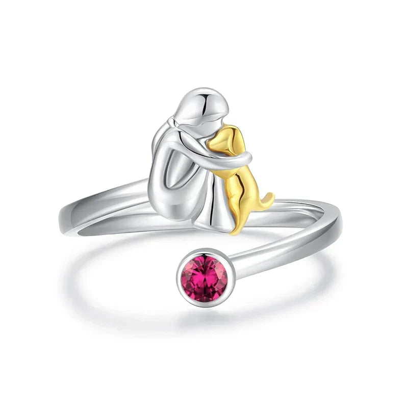 Two Tone Dog Hug Cubic Zirconia Open Adjustable Ring
