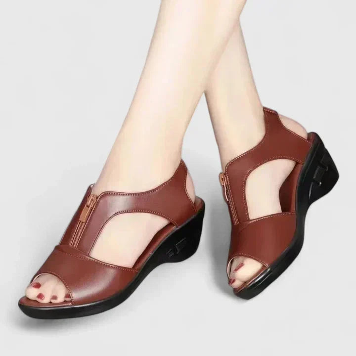 Open Toe T-Strap Zip Wedge Sandals