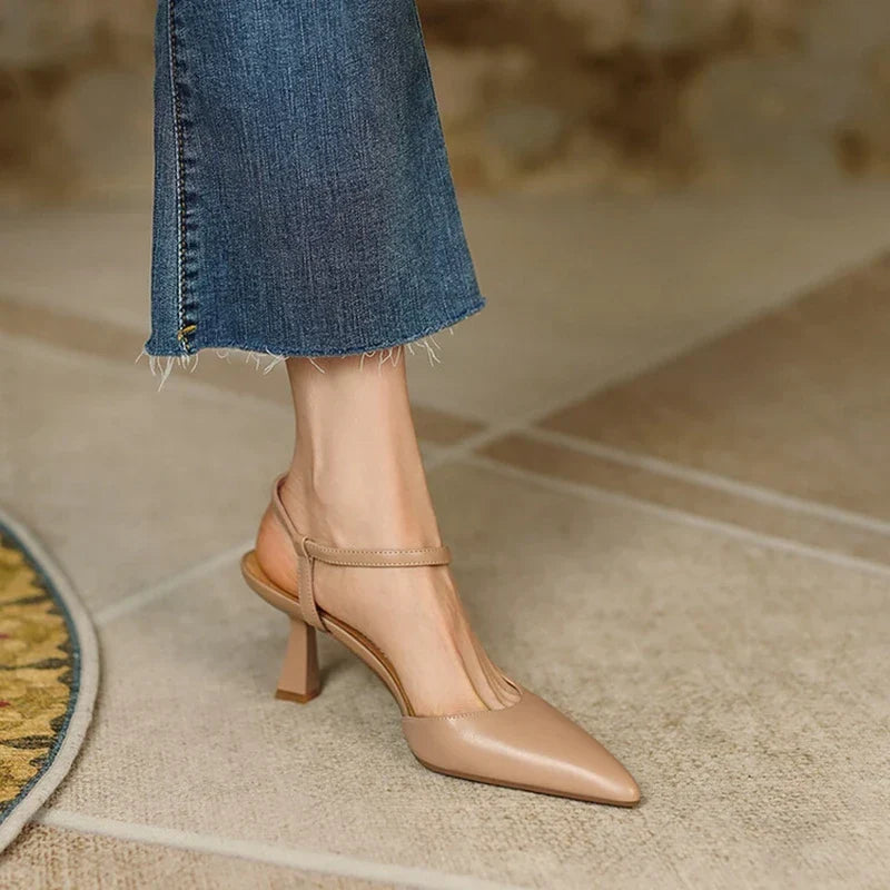 Pointed Toe Cross Strap Slingback Heel Pumps