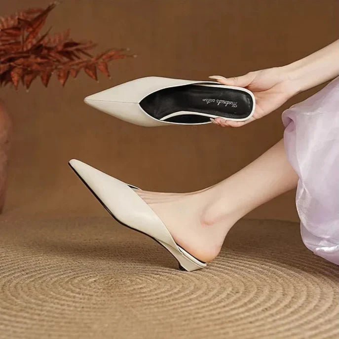 Pointed Toe Slip On Backless Wedge Mules