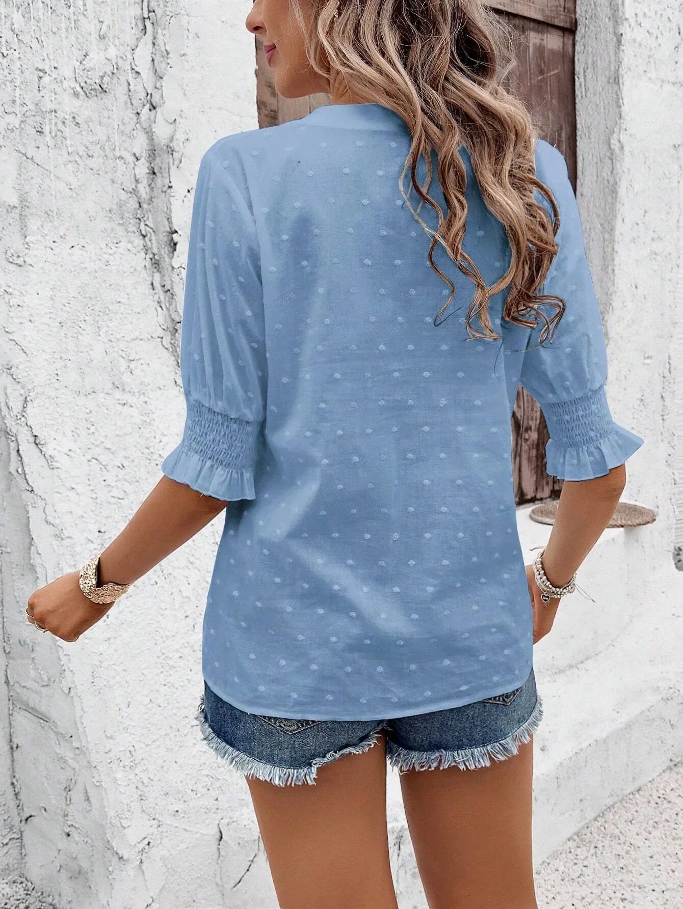 Floral Embroidery Lace Swiss Dot Blouse