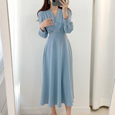 V-Neck Wrap Long Sleeve A-Line Midi Dress 7