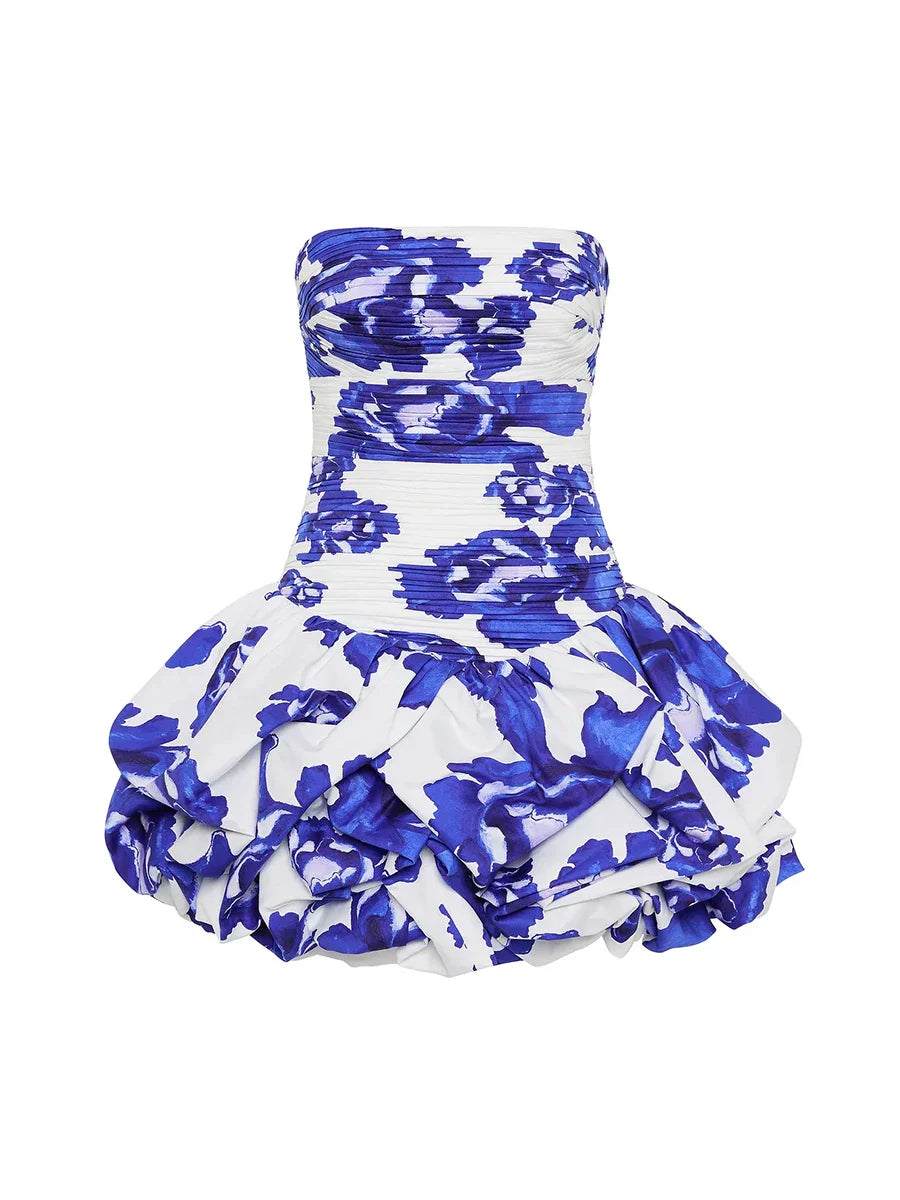 LANAI RUFFLE MINI DRESS Blue print