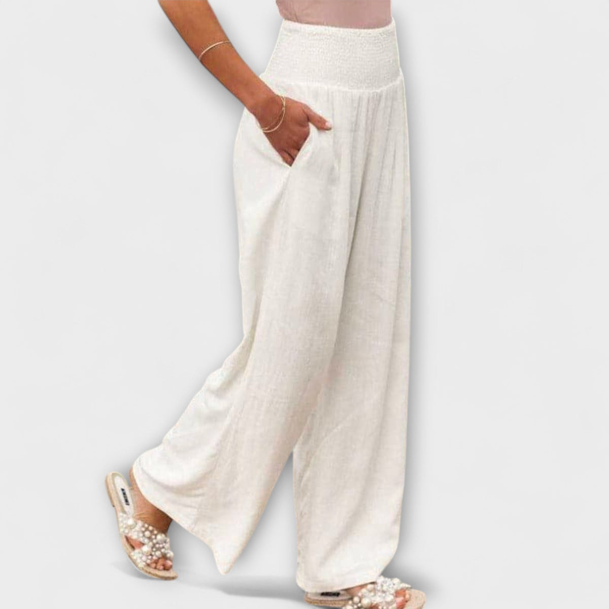 Smocked High Waist Wide Leg Palazzo Pants