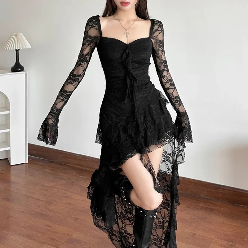Flare Sleeve Square Neck ALine Lace Dress