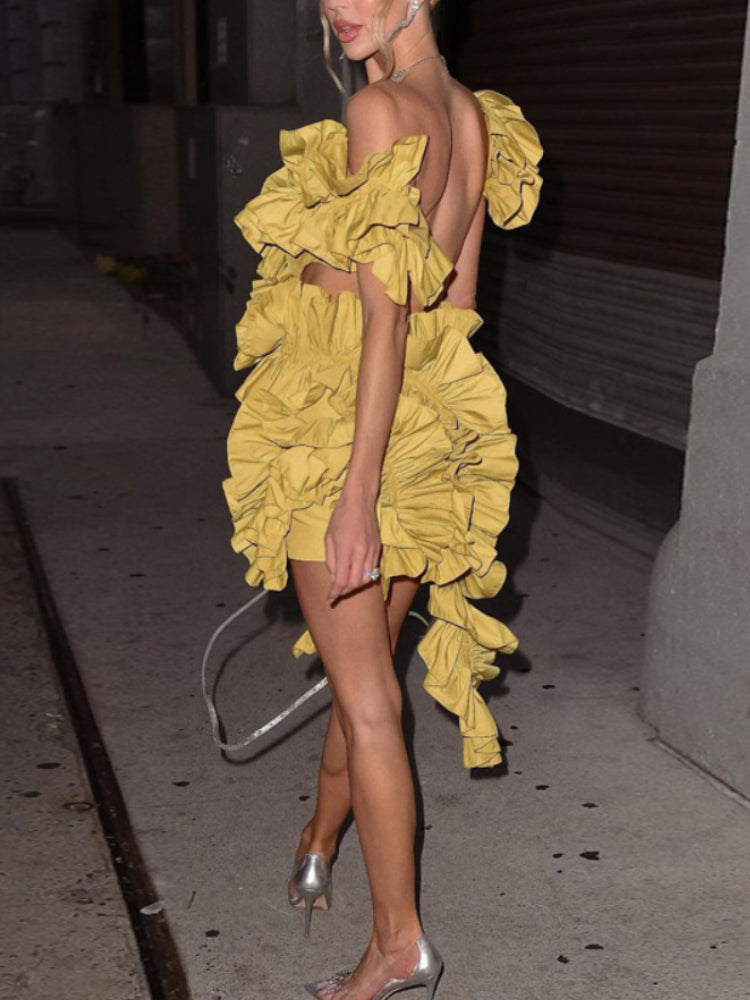 Sleeveless Tiered Ruffle Cut Out Asymmetric Hem Mini Party Dress 12