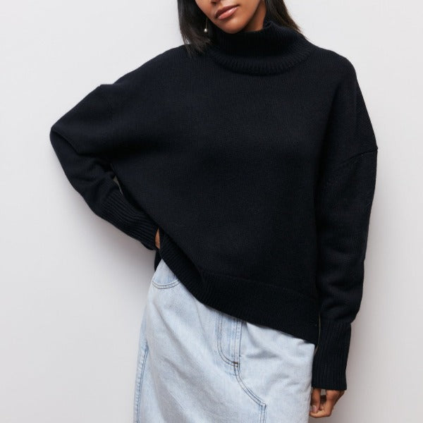Turtleneck Short Sleeve Oversized Knit Sweater