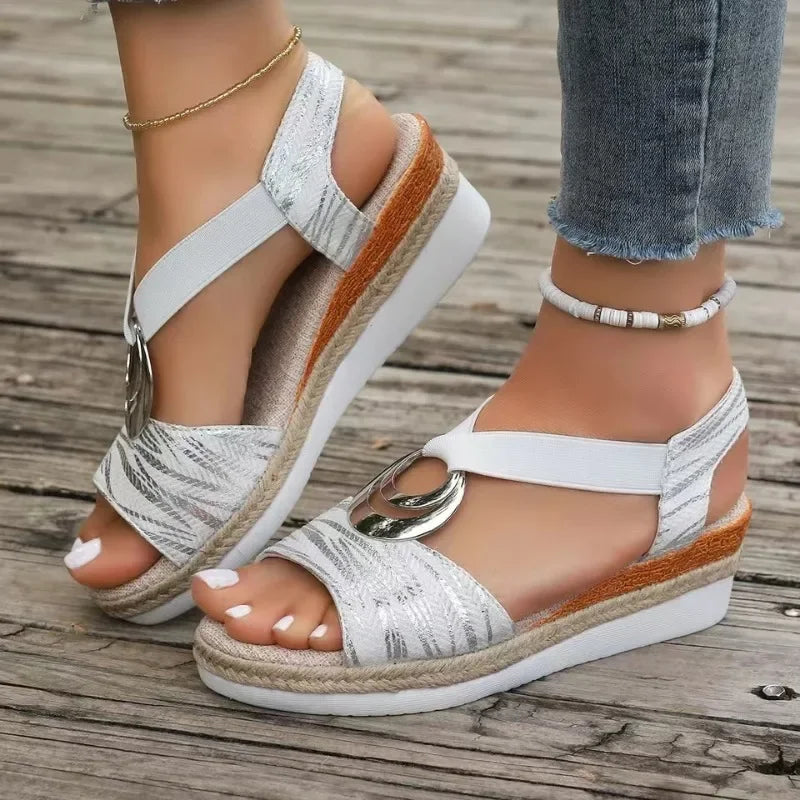 Animal Print Open Toe Slingback Espadrille Wedge Sandals