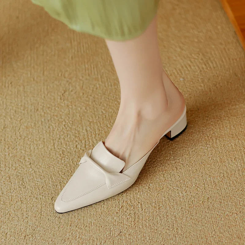 Square Toe Block Heel Loafer Mules
