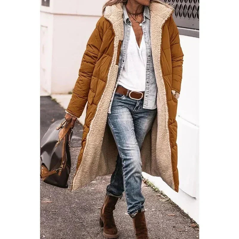 Hooded Sherpa Lined Longline Quilted Coat