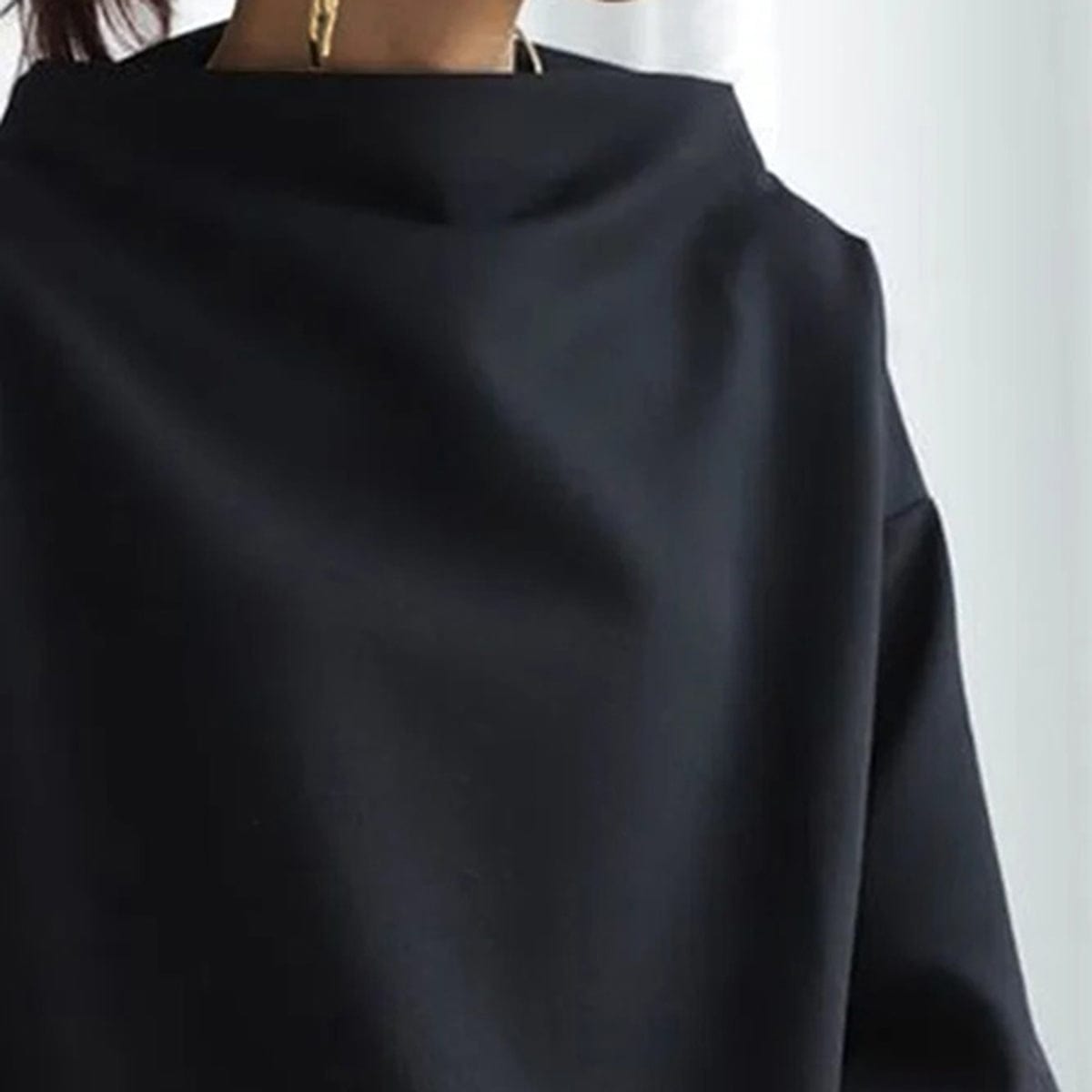 Mock Neck Long Sleeve Drop Shoulder Top