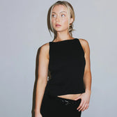 Black Hollow Out Charming Bow Tank Top Black / M
