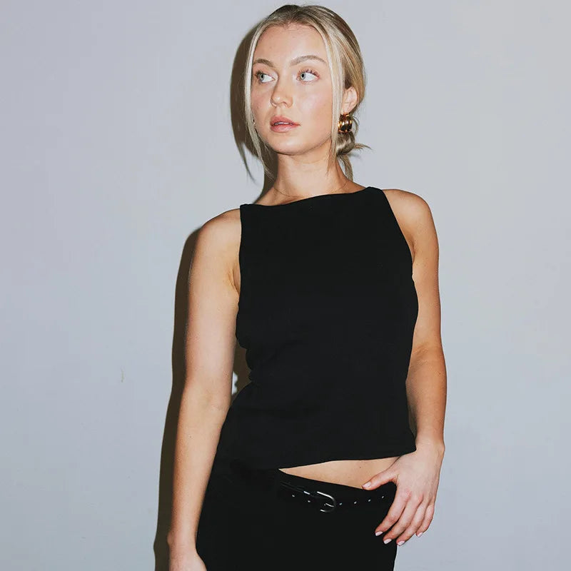 Scoop Neck Sleeveless Cut Out Open Back Bow Tank Top 2