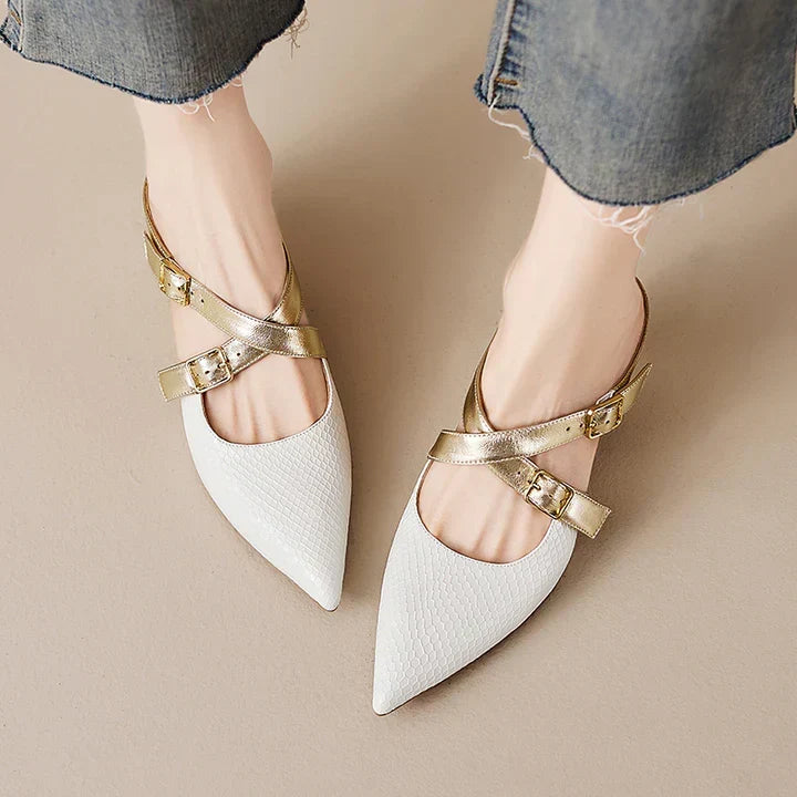 Pointed Toe Buckle Strap Slingback Kitten Heel Pumps