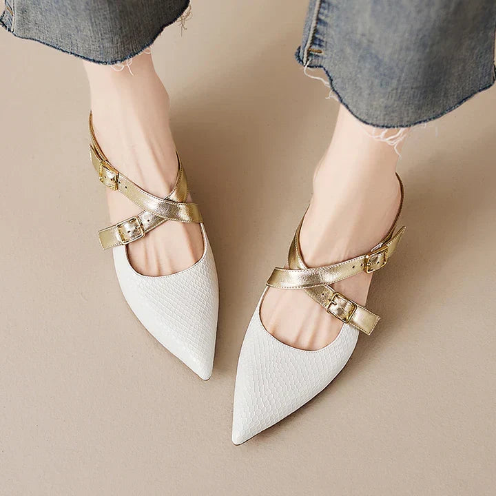 Pointed Toe Cross Ankle Strap Buckle Slingback Heels