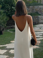 White Satin Mesh Backless Maxi Dress 3