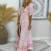 Floral V-Neck Flutter Sleeve Tiered Maxi Dress